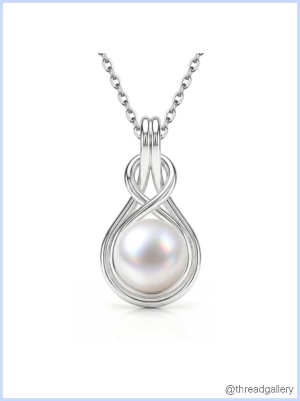 Sterling Silver White Gold Plated Pearl Pendant Necklace
